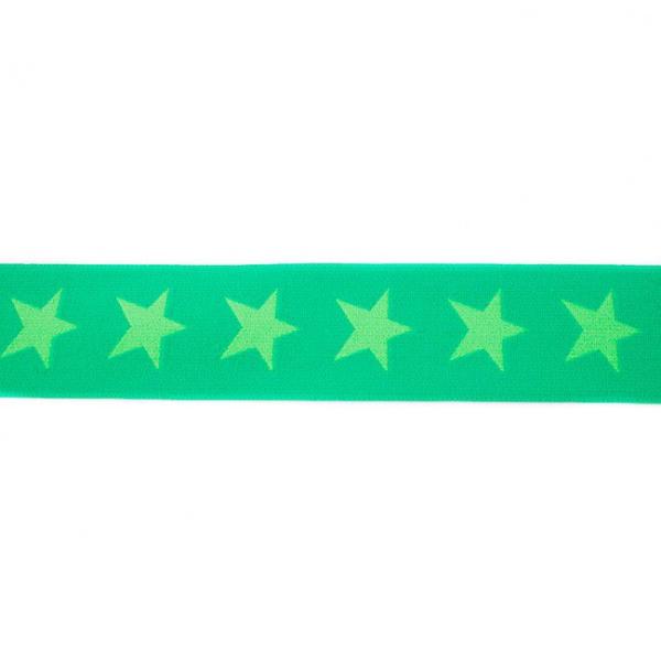Gummiband Grün mit Hellgrünen Sternen Breite 4 cm